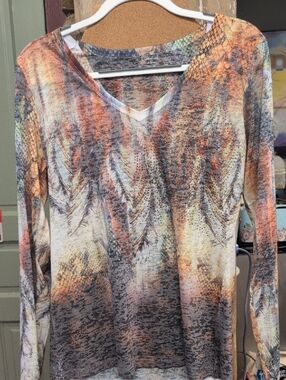 Essentials Long-Sleeve V-Neck Top in Orange, Gray, Cream, Blue